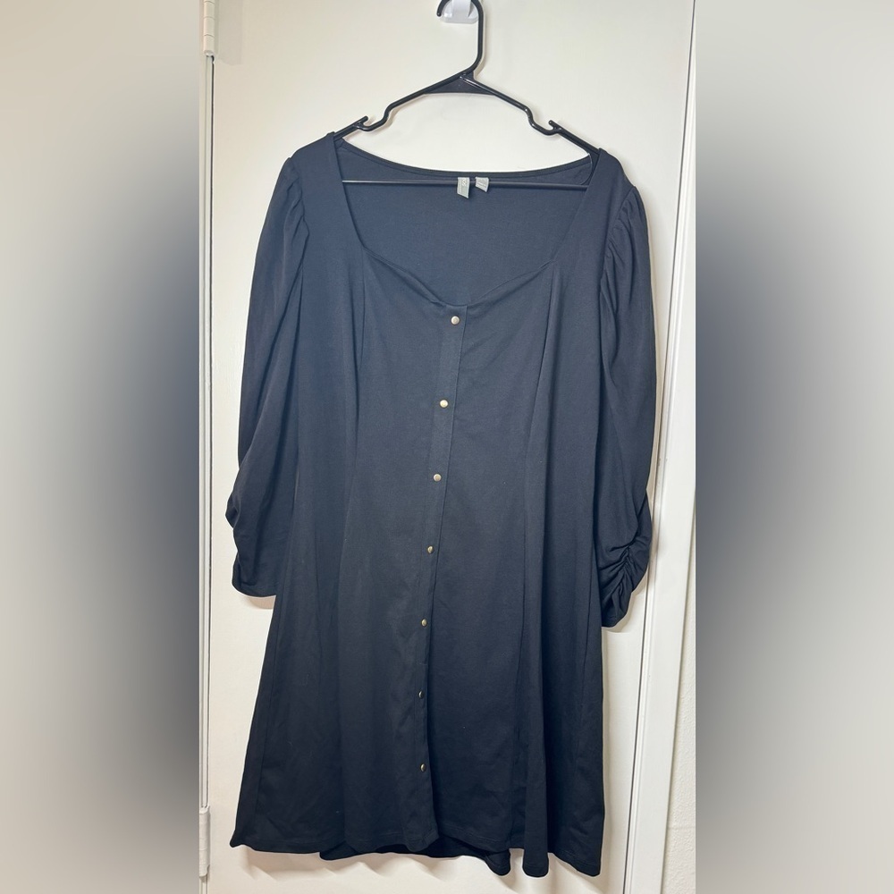 ASOS Black Quarter Puff Sleeves Faux Button Front Mini Dress Size 16